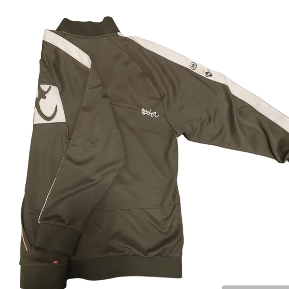 QUICKSILVER Army Green Brown Full Zip Up Track Style Jacket With Cream Detail - Picture 4 of 4